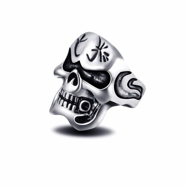 Bague Skull Gravé en Acier