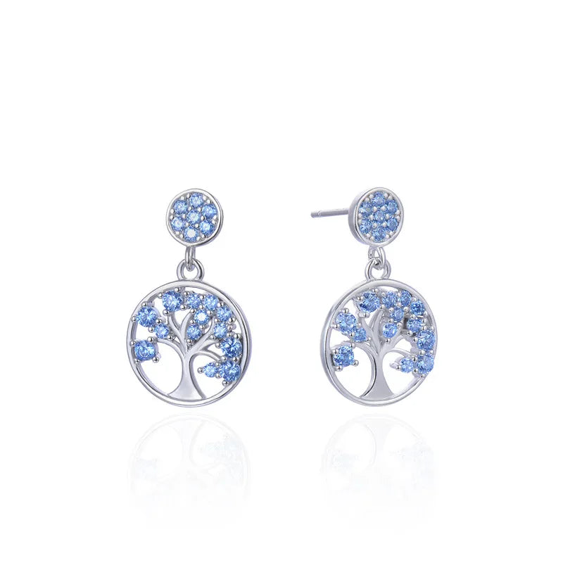 Boucles d'oreilles Arbre Céleste en Argent et Cristaux Bleus