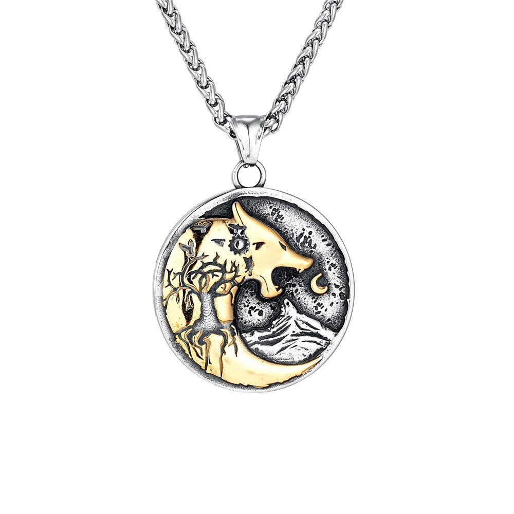 Collier Viking <br>Loup Fenrir Et Lune</br> Viking Shop
