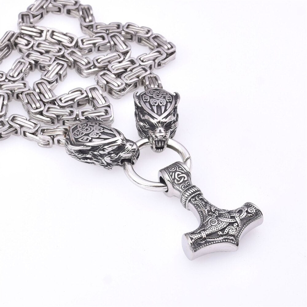 Collier Viking <br>Marteau De Thor Et Loups</br> Viking Shop