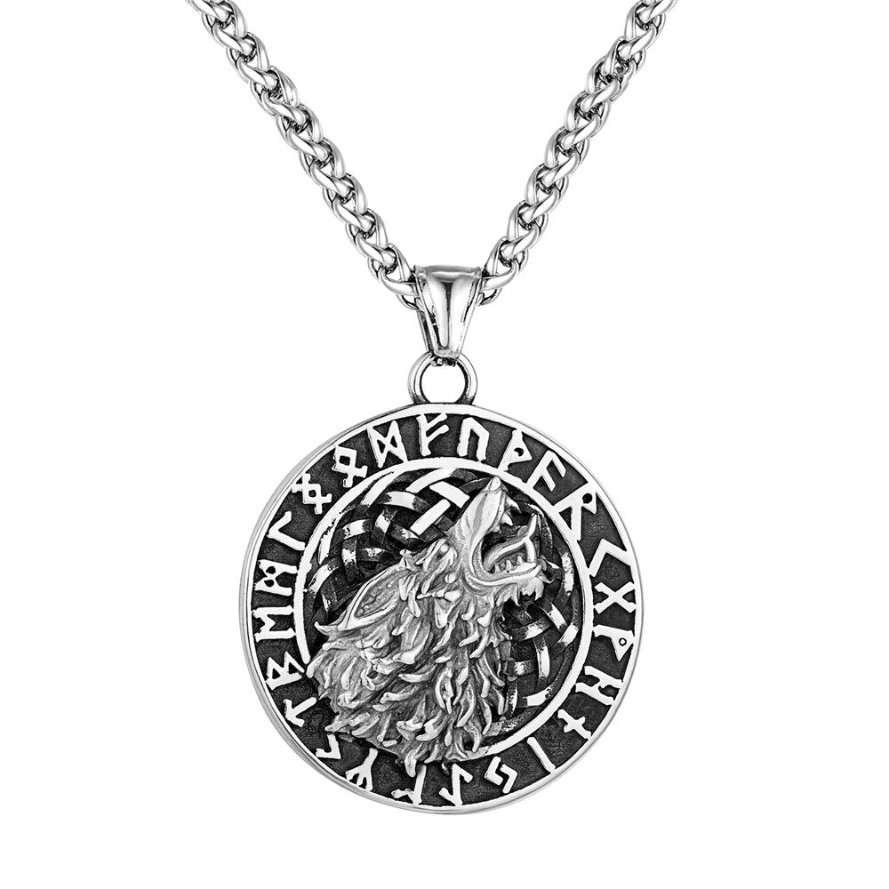 Collier Viking<br>Loup Hurlant Et Runes</br> Viking Shop