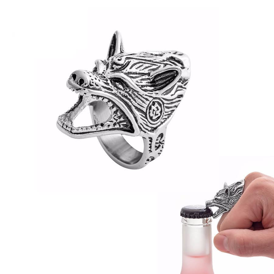 Bague Viking <br>Tête de Fenrir & ouvre bouteille</br> viking shop